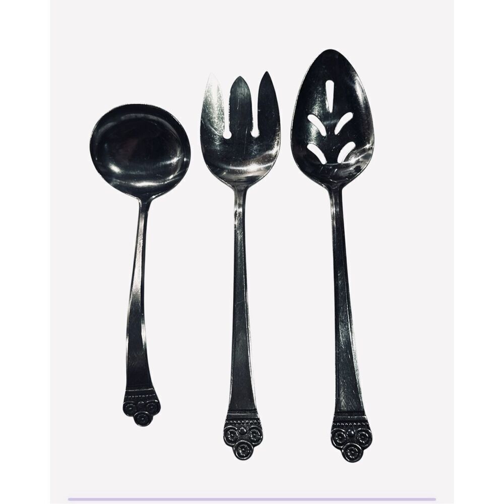 Set of 3 Vintage Salad Servers Japanese National Stainless Costa Mesa Discontinu